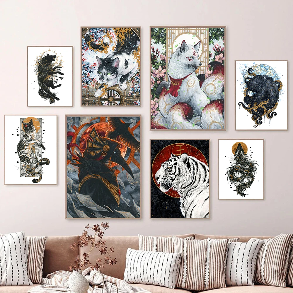 

Animal Poster Vintage Abstract Tiger Picture Print Wall Art Canvas Painting for Living Room Home Decor Aesthetic Mural Frameless