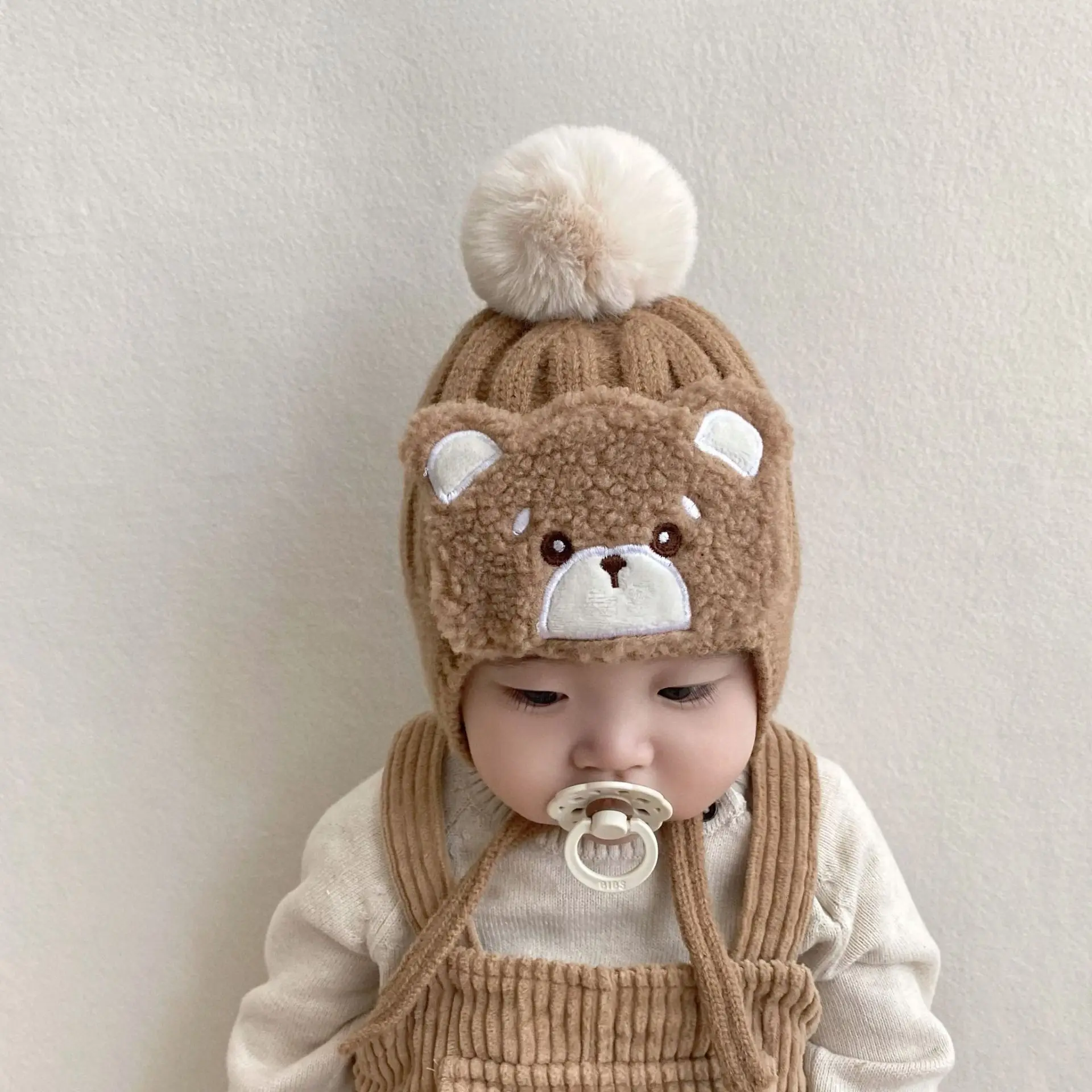 

Cute Bear Baby Knit Hat Cartoon Soft Pompom Infant Beanie Cap Winter Warm Ear Protection Bonnet for Kids Boy Girl Earflaps Hats