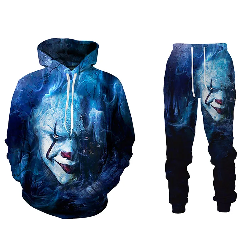 

Halloween 3D Evil Clown Printed Oversize Hoodies Men's Sweatshirt Joggers Pants Funny Tracksuit Autumn and Winter Men's Clothing