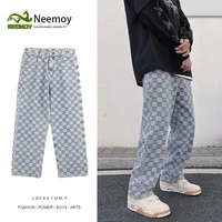 neemoy retro jacquard jeans classic men autum summer slim streetwear loose pants vintage denim distressed male clothing