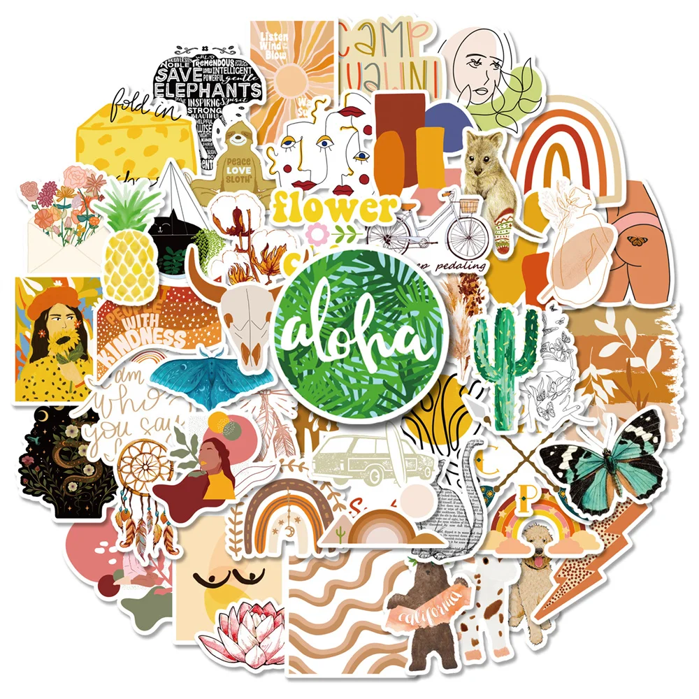 

10/30/50PCS New Boho Style Aesthetics Cartoon Graffiti Stickers for Luggage Laptop IPad Skateboard Gift Stickers Wholesale