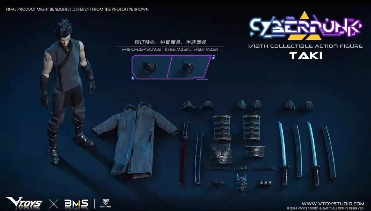 Фото В наличии VTOYS＆BMS TAKI VSD010 Cyberpunk Samurai: Такуми, фигурка 1/12, аниме-модель, модные игрушки, настольная кукла, коллекционные предметы №5