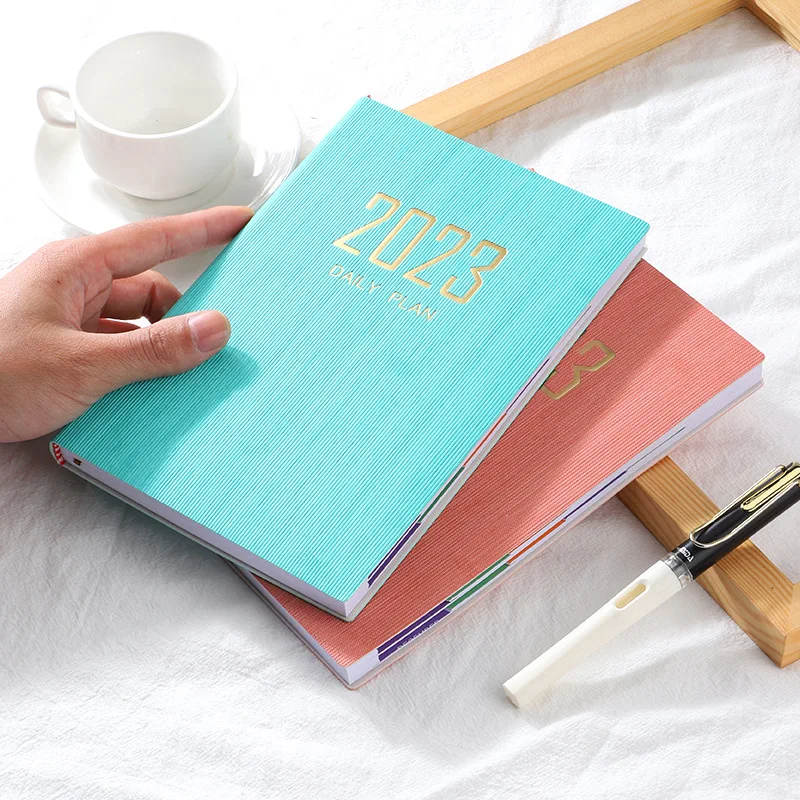 2023 English A5 Schedule Agenda Book Planner Imitation Leather Month Index Notepad Journal Dairy Notebook Office Accessories