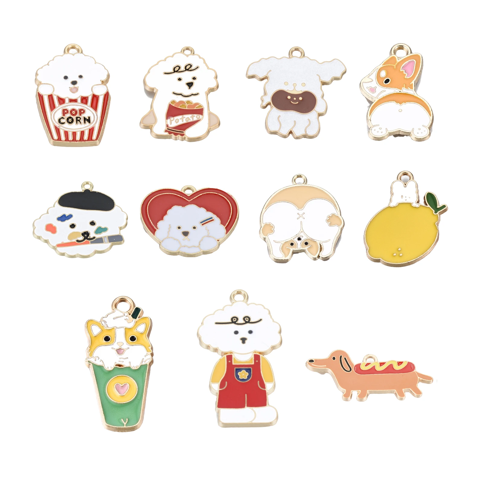 

5/10Pcs Corgi Dog Poodle Dog Alloy Enamel Pendants Flat Round Metal Charms Puppy Theme Tag Collar DIY Jewelry Making Accessories