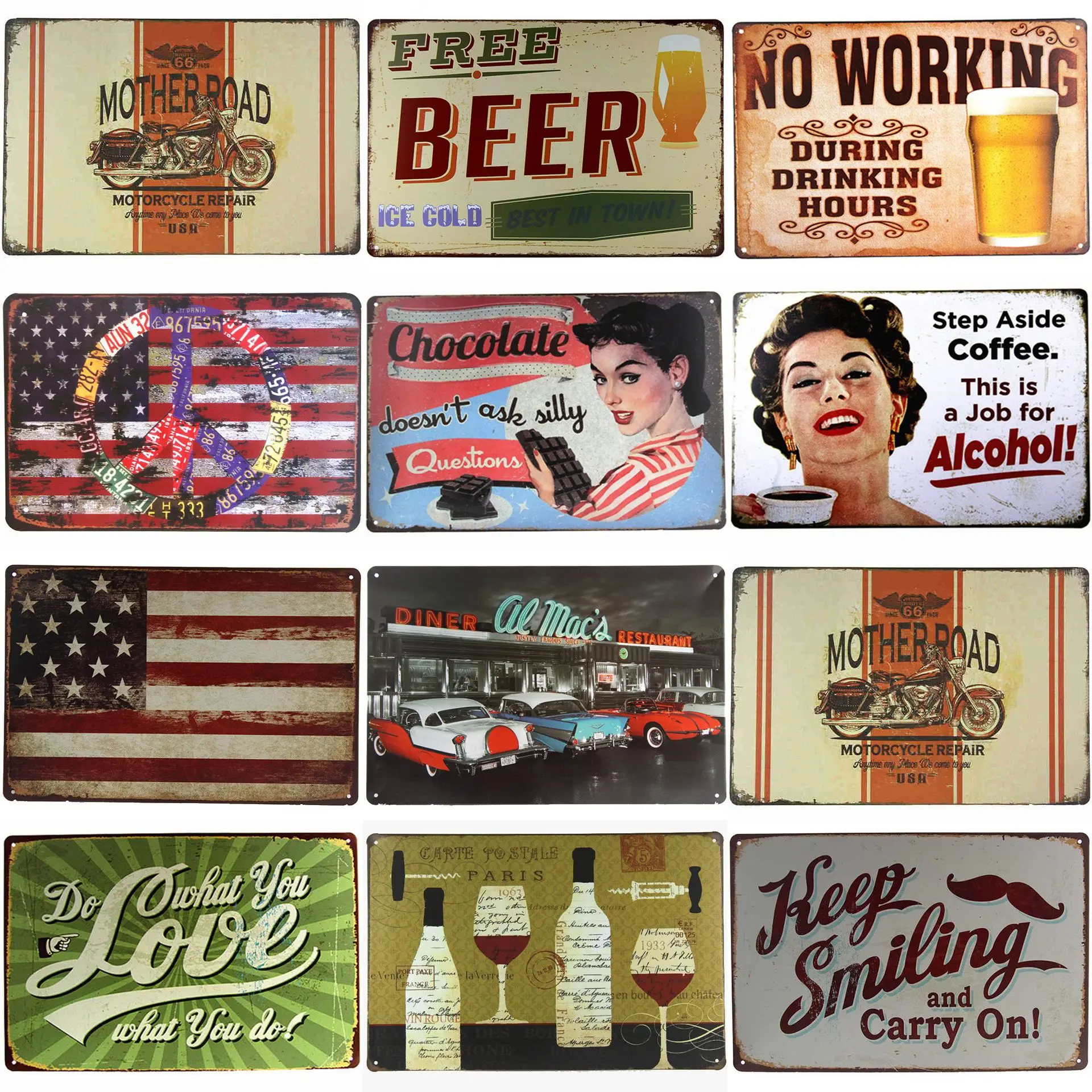 

Vintage Beer Metal Posters Food Tin Plaque Retro Rusty Metal Tin Sign for Kitchen Bar Pub Club Man Cave Home Wall Room Decor