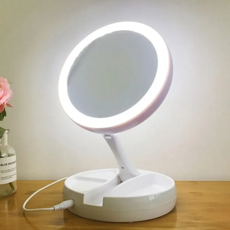 

2023 Foldable USB Charging or Battery Led Mirror Makeup White Vanity Cosmetic Mirror with Light 10X Magnifying Table Mirrors