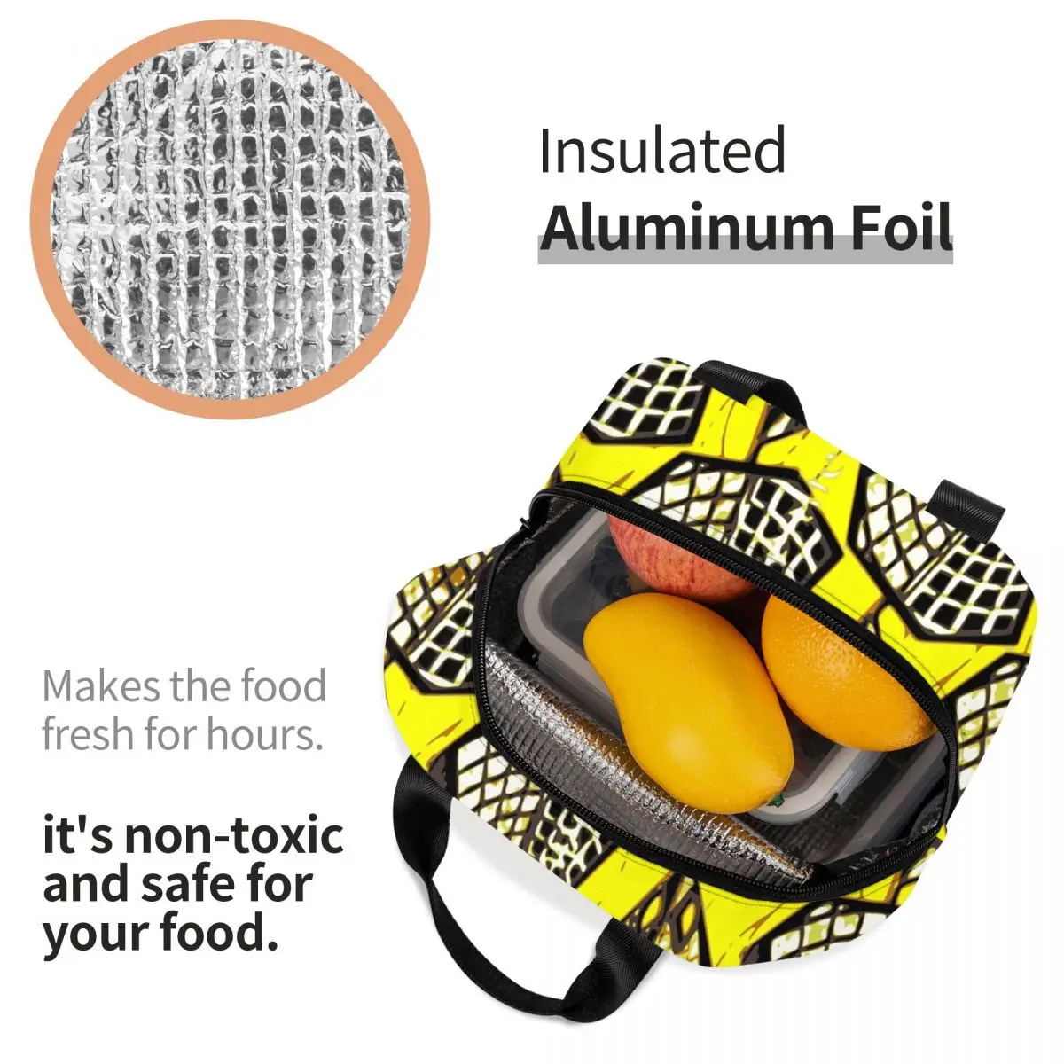 Custom African Ankara Wax Print Yellow Throw Pillow Lunch Bag Women Cooler Thermal Insulated Box for Kids School Children |