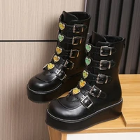 womens boots autumn and winter new thick soled high heeled mid boots 2022 fashion love belt buckle ladies outdoor casual boots