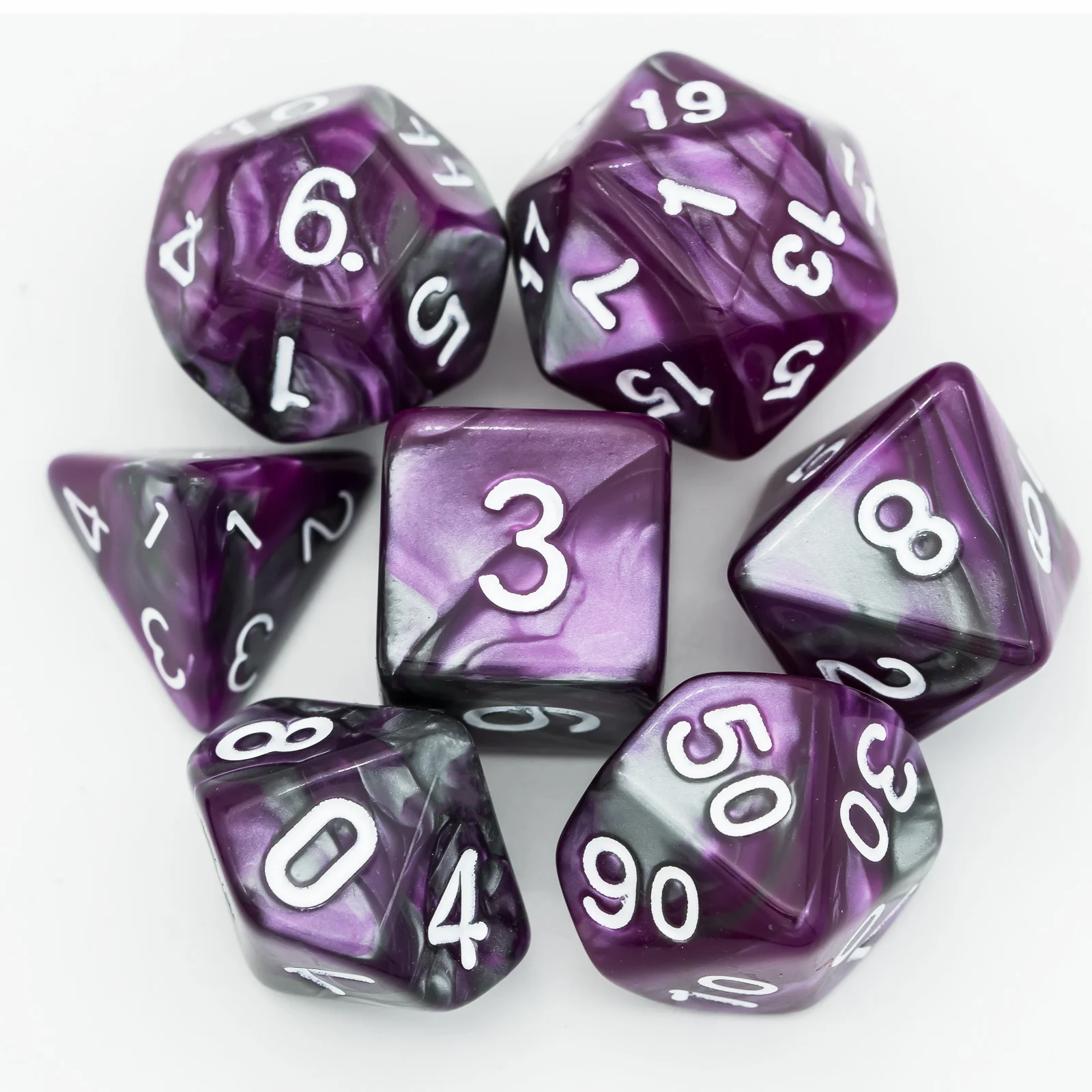 

Poludie 7Pcs/Set Purple/Silver DND Dice Set D4 D6 D8 D10 D% D12 D20 Polyhedral Dice for Role Playing Board Game D&D RPG MTG Dice