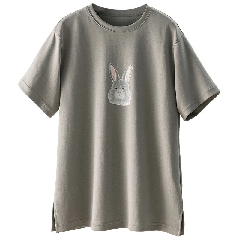 

High-quality 89% COTTON T Shirt WOMEN Rabbit Print Short Sleeve Summer 2023