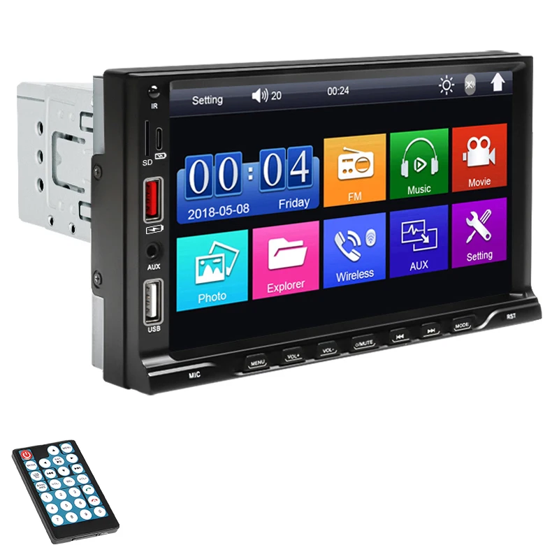 

Автомобильный радиоприемник 1 Din MP5 Мультимедийный плеер 7 дюймов Сенсорный экран FM Aux Вход Bluetooth USB Зеркальная связь Универсальное авторадио