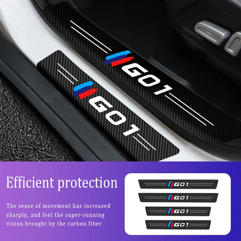 

4Pcs/Set Carbon Fiber Sill Protector Stickers Scuff Plate For BMW X1 G01 Logo Auto Anti Scratch Stickers Car Door Threshold