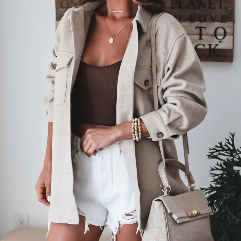 

2022 Spring Single Breasted Button Top Cardigan Women Elegant Turn-down Collar Office Jacket Autumn Long Sleeve Top Outerwears