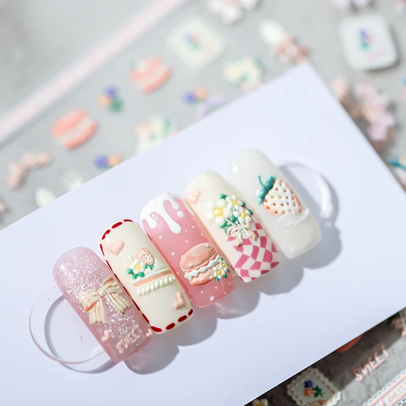 Клубничный десерт 5D мягкие рельефные самоклеящиеся декоративные наклейки для