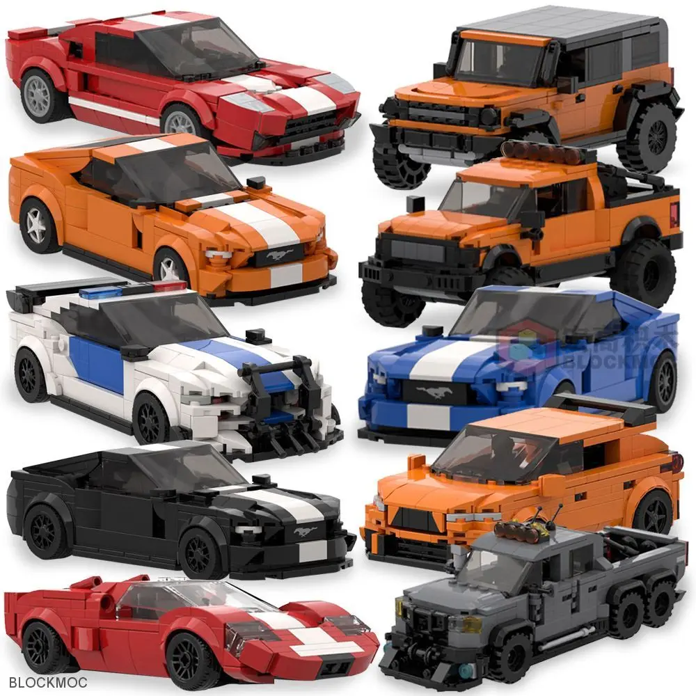 MOC Кирпичи Форд Шелби GT500 F150 Баррикада Raptor SUV Фордхам Бронко Мустан Гоночный Спортивный Набор Игрушек Speed Champions Блоки.