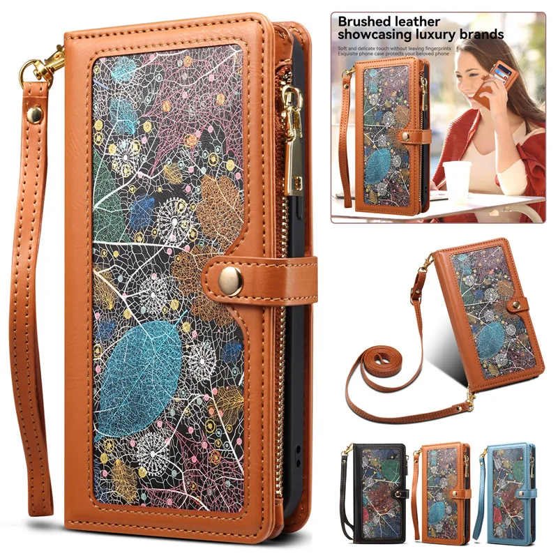 

Lanyard Leather Case for Samsung Galaxy A54 A14 S23 S22 Ultra S21 Plus S20 FE Flip Purse Bags A52 A13 A53 A73 Wallet Cards Cover