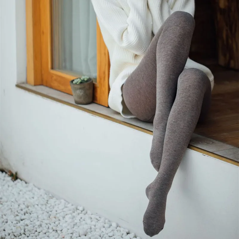 Exported Japan Autumn Winter 30% Wool Leggings New Soft Thickened Knitted Flat Pantyhose Stripe Stretch Stocking Tights Homewear