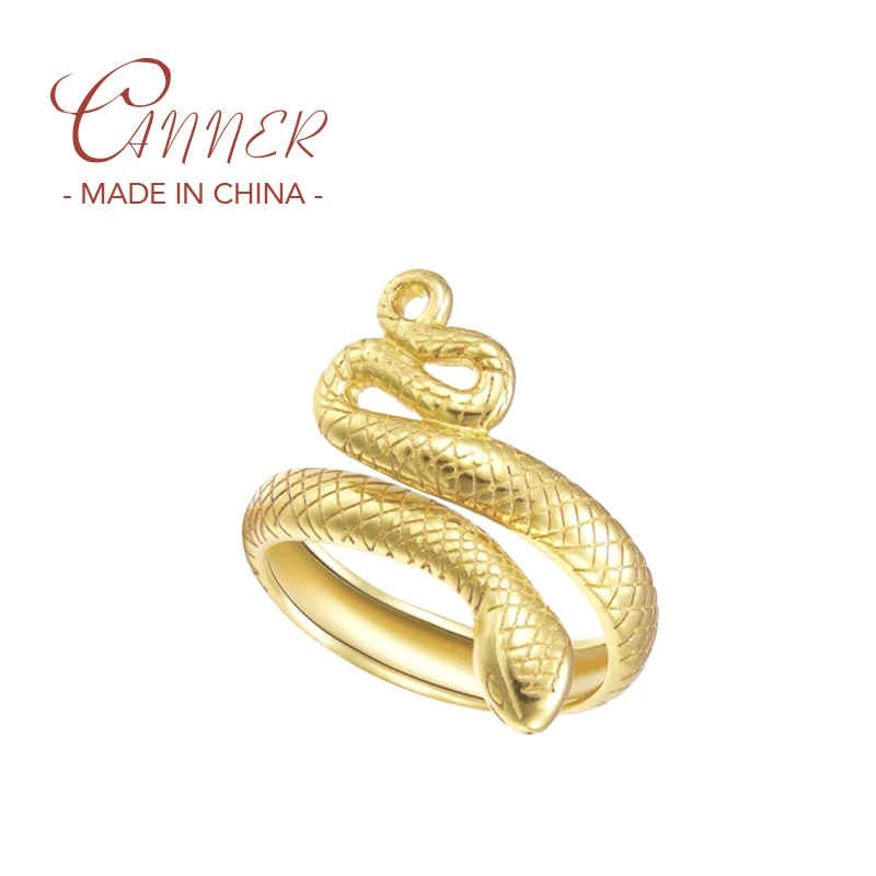 

CANNER European and American Vintage Snake 925 Sterling Silver Opening Ring Luxury 9K/10K/14K/18K/24K Gold Rings For Women
