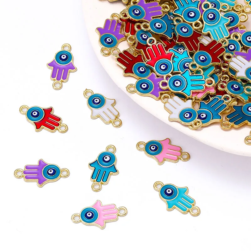 

20Pcs/Lot 12*21mm Colourful Enamel Dripping Evil Eye Pendant Palm Shape Charm for Jewelry Making DIY Necklace Bracelet Connector