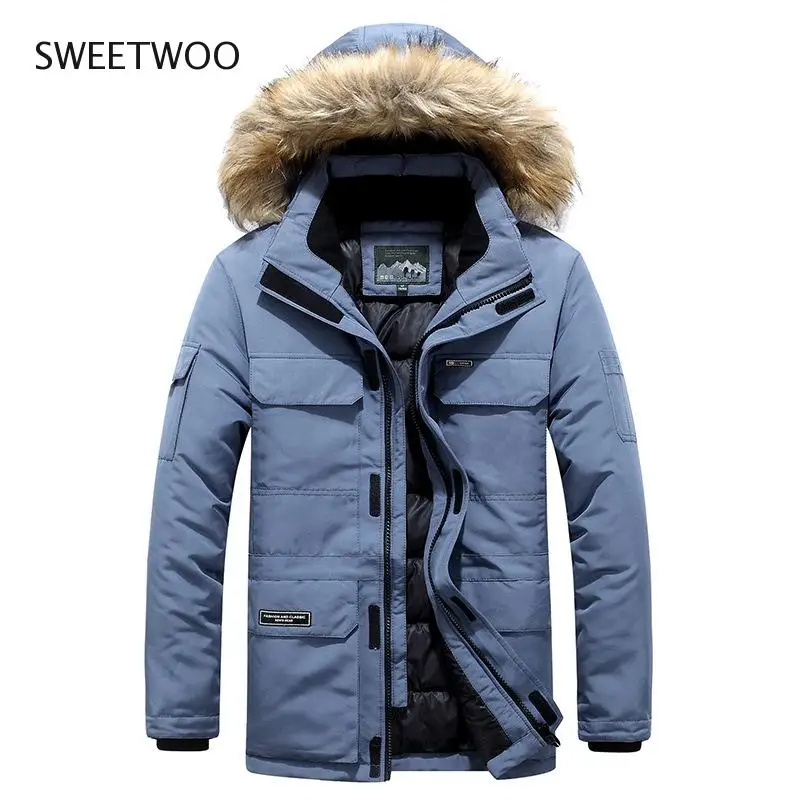Winter Fashion Couple Down Fur Hooded Thick Warm Snow Windbreaker Jacket Parka Men's Duck Down Jacket Slim Tide Contracted 2022