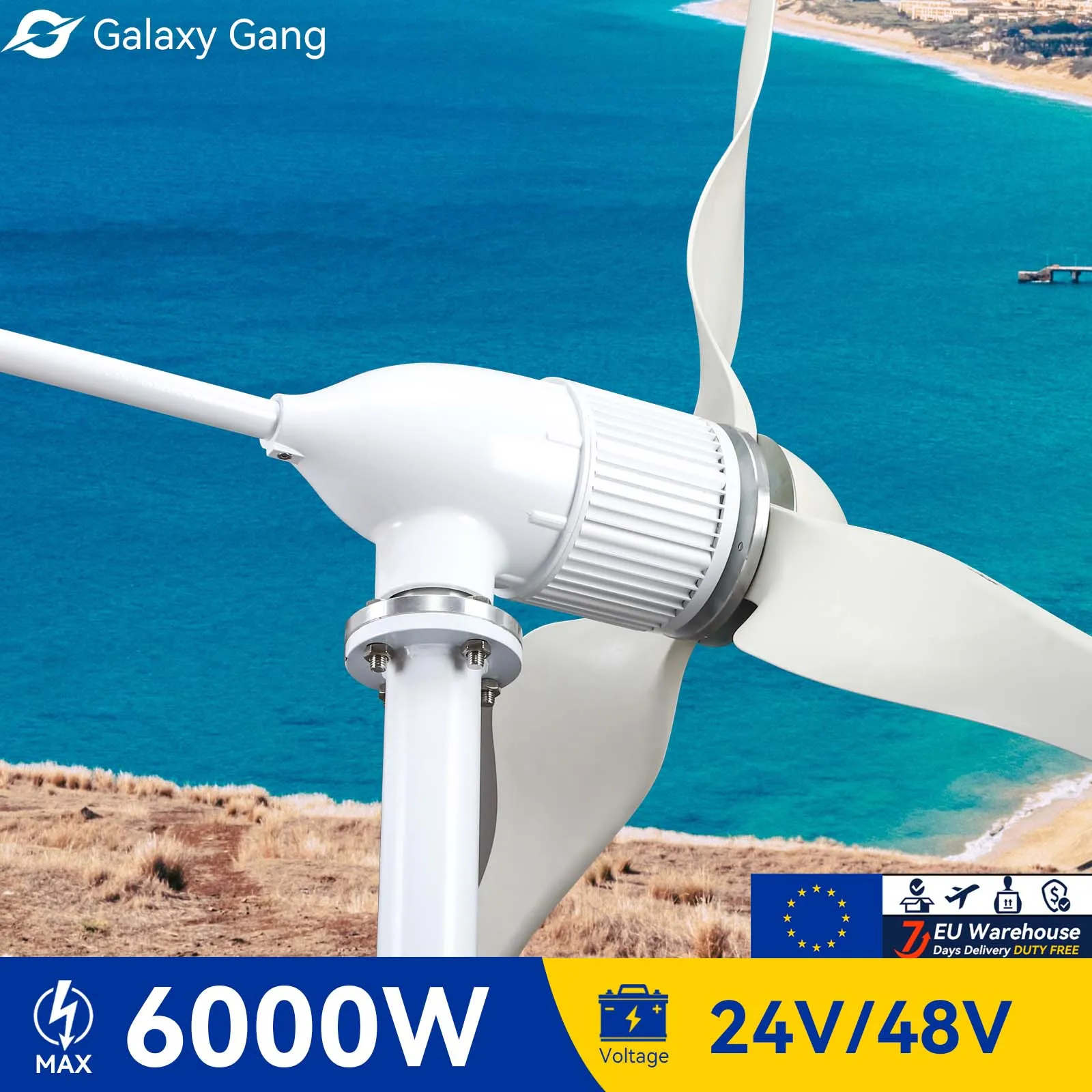 

5Days EU Delivery Galaxy Gang 6000w Windmill Turbine GeneratorKit 6kw Power 3 Blade 24V 48V With MPPT Charger Hybrid System