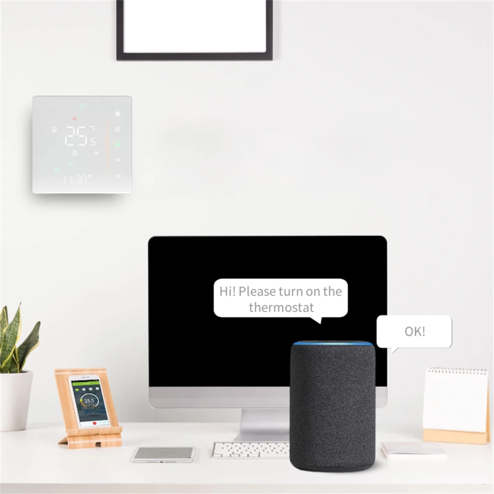Фото Переключатель обогрева Wi-Fi, энергосберегающий, точное регулирование температуры, умный контроллер температуры, беспроводное подключение, элегантный дизайн №3