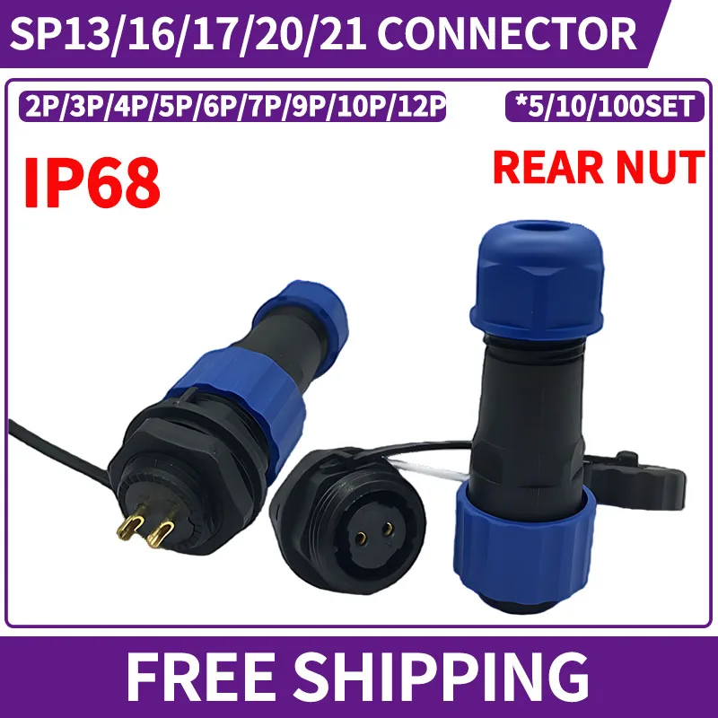 

SP13 SP16 SP17 SP20 SP21 Waterproof IP68 Aviation Connector Male Female Plug Thread Socket Butt Rear Nut,2/3/4/5/6/7/9/10/12Pin