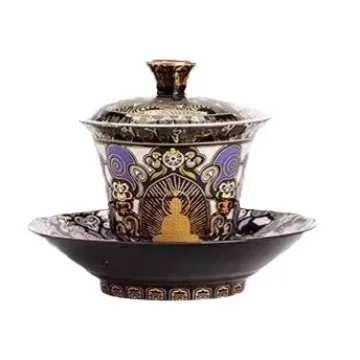 Chen Desheng Черный Тханка ручной работы Dunhuang и серебряный набор Wrong Gaiwan Персональный