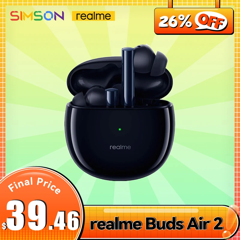 

Bluetooth-наушники realme buds air 2 ANC с двойным микрофоном, 88 мс