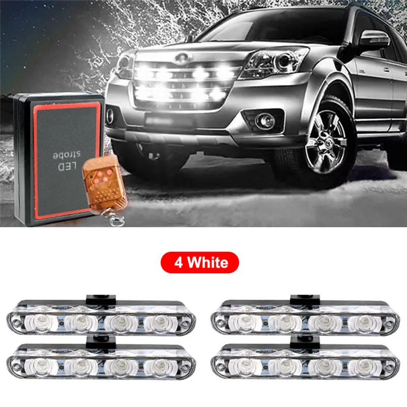 

Аварийные стробоскопы на передней решетке автомобиля, светодиодные сигнальные огни, автополицейские фонари, 12 В, вспышка 4 в 1, красный, синий для автомобиля, грузовика, фургона, внедорожника