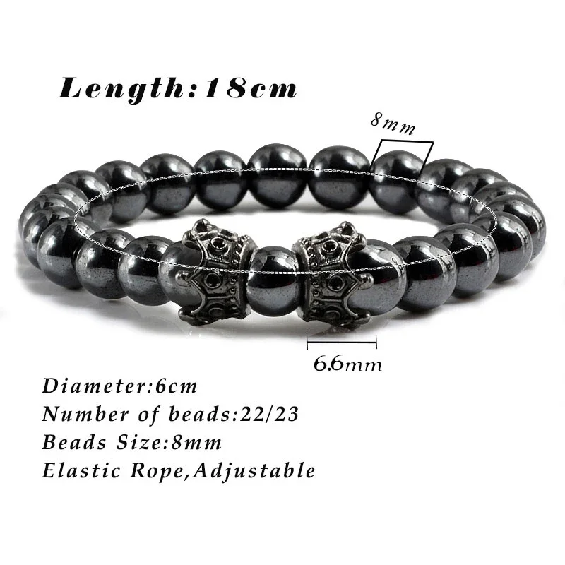 Очаровательный мужской браслет из натурального камня Корона гематит черные
