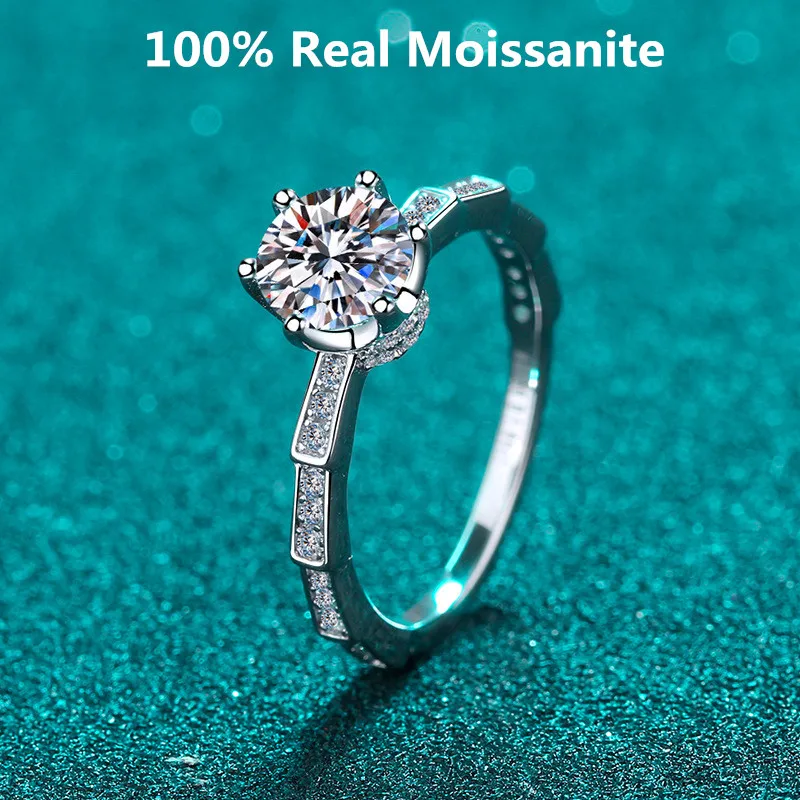 

100% Moissanite Engagement Rings For Women 0.5CT 1CT 2CT Sterling Silver VVS Round Diamond Ring Wedding Band Promise Ring