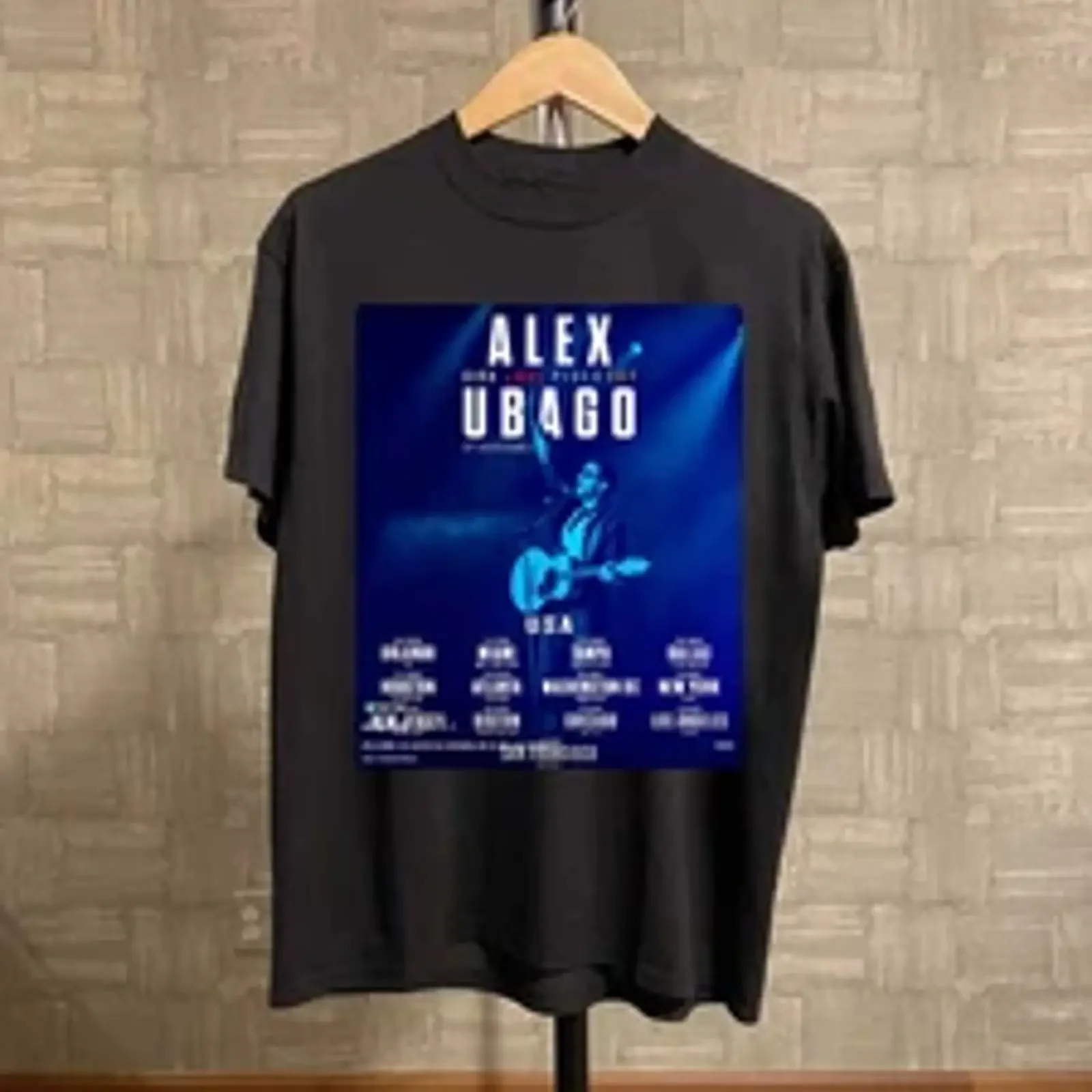 Фото Футболка Alex Ubago USA 2026 Tour, черная, размеры S-5XL, R163, винтажная, с эффектом потертости, дизайнерская уличная одежда, стильная мужская, слегка состаренная. №1