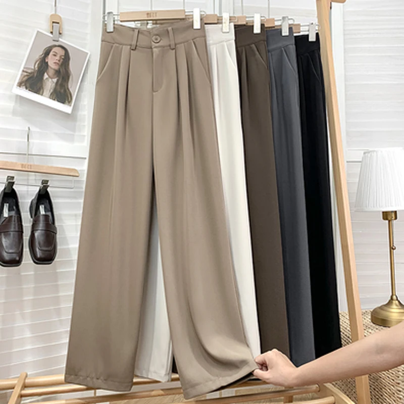 

Autumn Women Loose Straight Pants Korean Casual High Waist Suit Pants Office-lady Fashion Solid Baggy Trousers Pantalon 24370