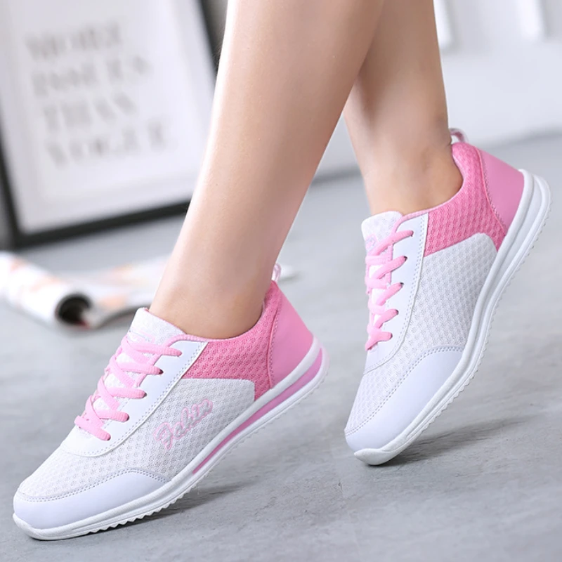 Casual Fashion Women's Sneakers Ventilation Mesh Soft Sole Workout Shoes Cotton Lace Up Anti-Skid Hiking Riding Flats In Summer