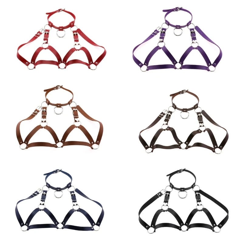 

Punk Cupless Bra Leather Bra Harness Chest Bracket BraChain Leather Harness Bra