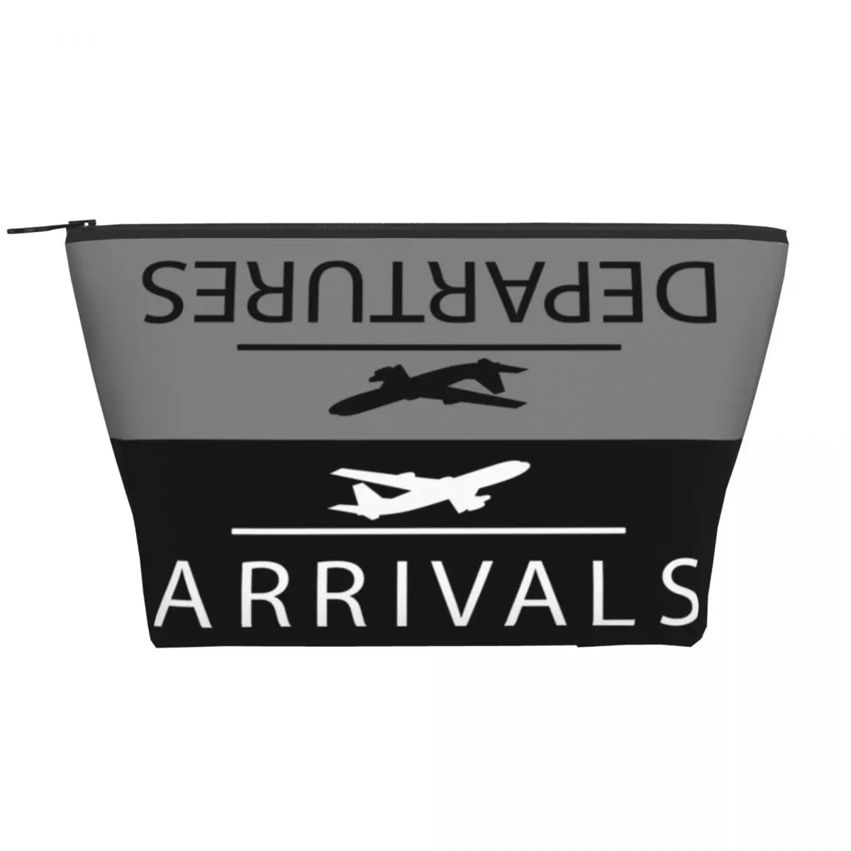 

Custom Aviation Arrivals And Departures Toiletry Bag for Women Airplane Makeup Cosmetic Organizer Lady Storage Dopp Kit Box