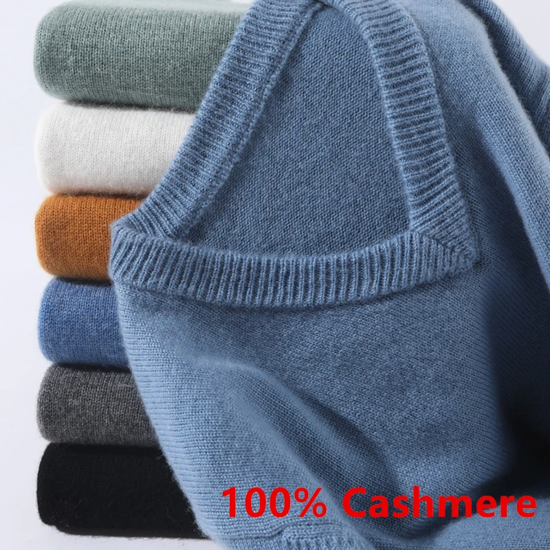 

Super 100% Cashmere Sweater 2023 Men Pullover Autumn Winter Warm Classic V-neck Sweaters Male Jumper Jersey Hombre Pull Homme