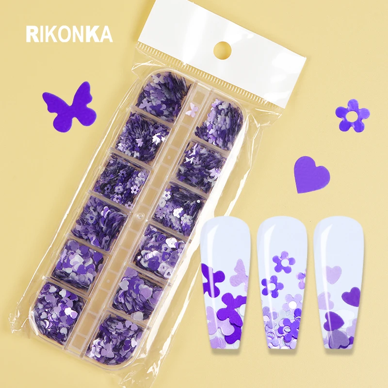 

1Set Mixed Style Purple Series Sequins Nail Supplies Decor DIY Craft Manicure Paillette Design Nails Accessories Parts Ornaments
