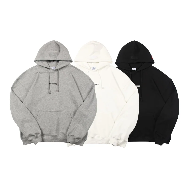 

Black VETEMENTS Hoodie Men Women Vetements Letters Logo Hoodie Oversize 3D Letters Printed VTM Sweatshirts Back Embroidery