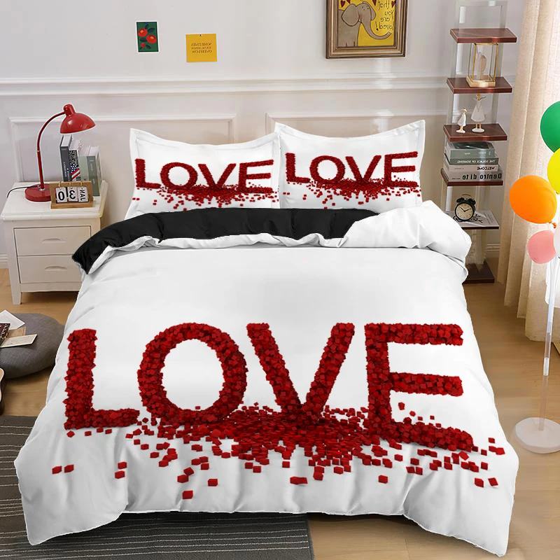 

Комплект постельного белья для влюбленных пар, комплект с пододеяльником, в форме сердца, для двуспальной кровати, 2/3 предмета