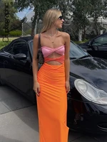 beach dresses womens fashion 2022 summer patchwork y2k strapless sexy women hollow out sleeveless backless bodycon dress