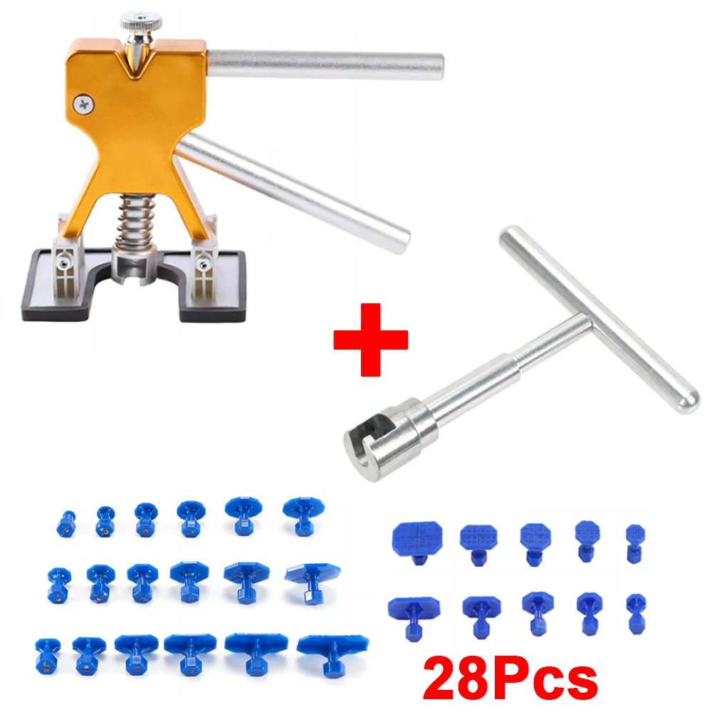 

Набор инструментов для ремонта автомобильных вмятин, Т-образный Съемник с нажимным креплением, без покраски, профессиональный ручной инструмент