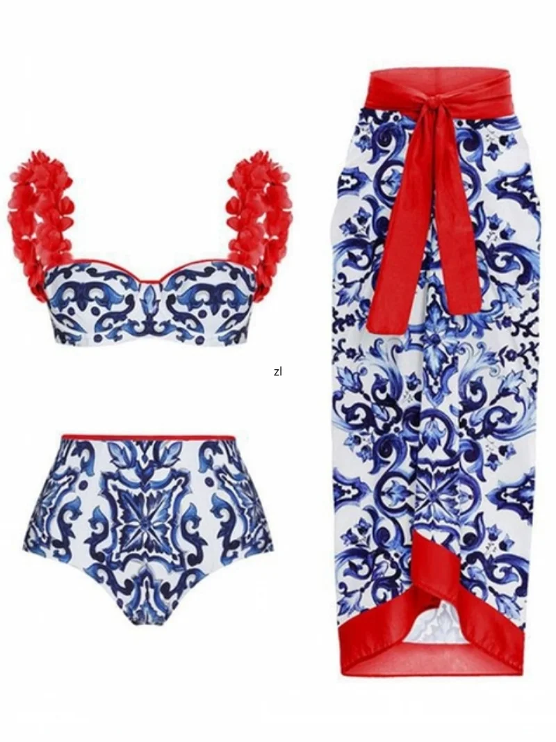 3 Piece Sets Swimsuit Cover-up Women Clothes Crop Tank Tops And Skirt Fitness Skinny Outfit Three Piece Suit 2023 Summer