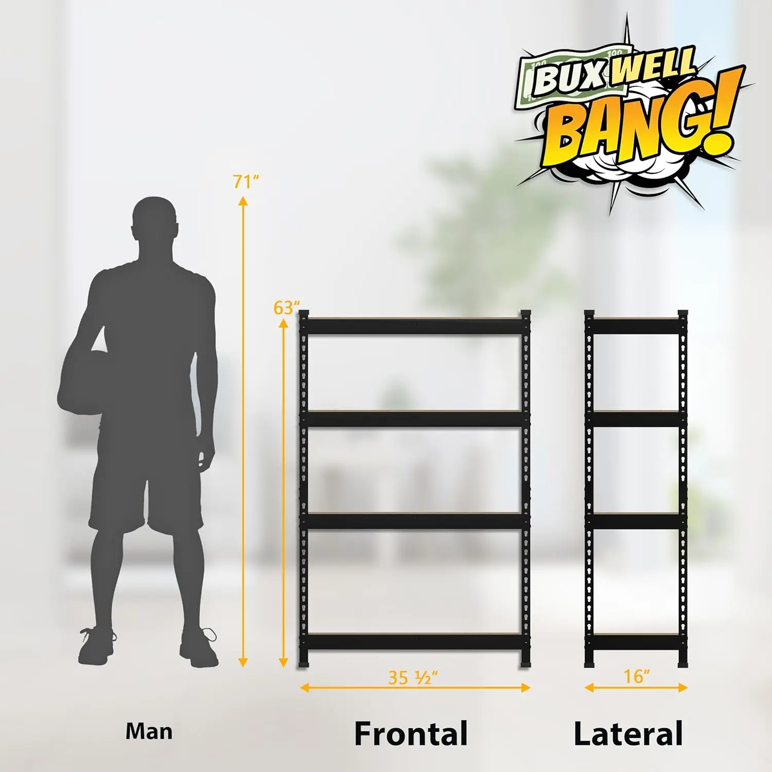 3 упаковки регулируемые полки для гаражного хранения 36x16x55 дюймов