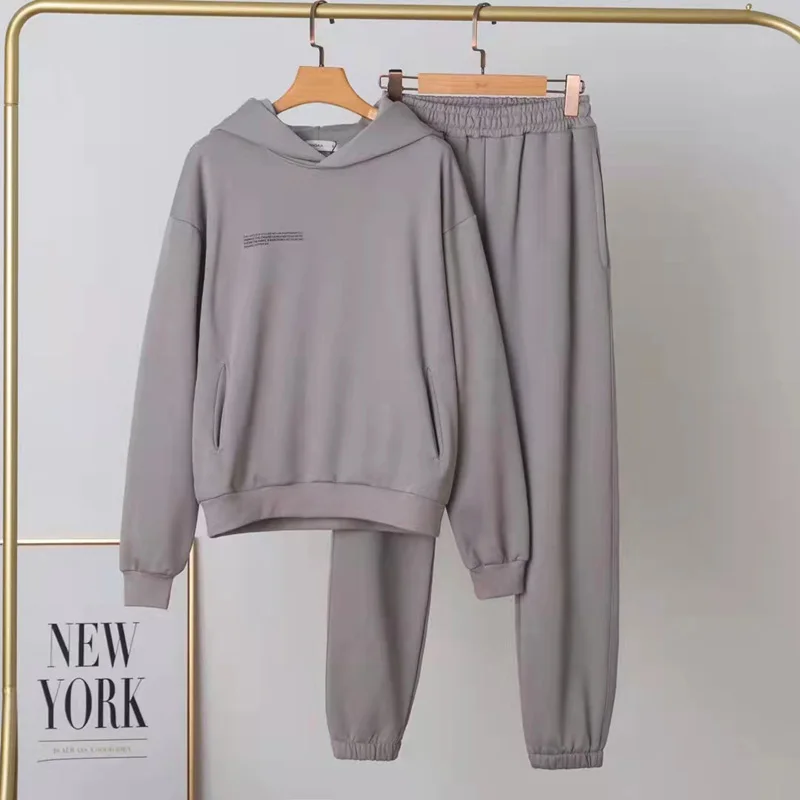 

2021 Pure Cotton Thin Spring and Summer Fabric Hooded Sweatshirts Hoodies Track Pants Women Clothes Tracksuits Two Piece Sets