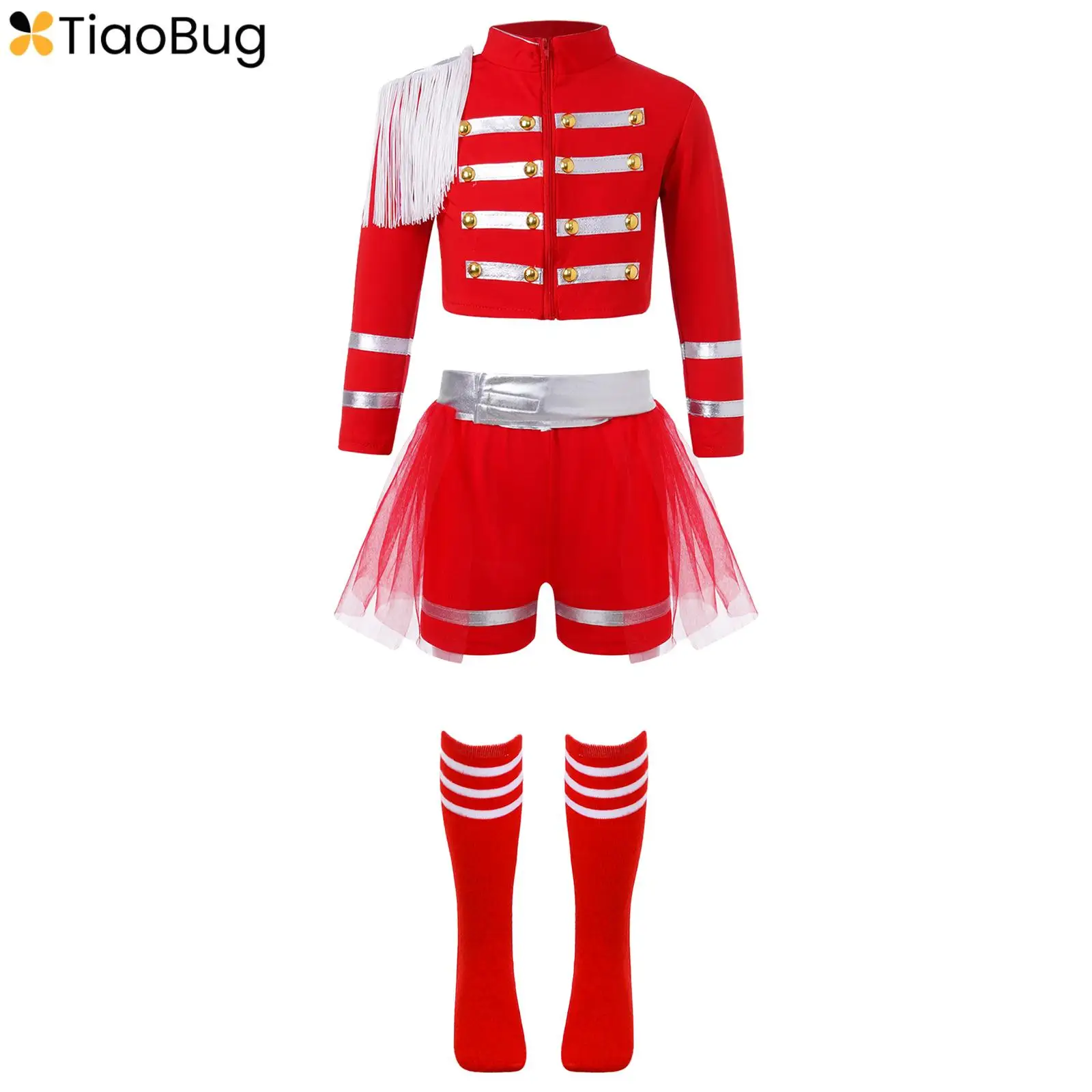 

Детский костюм циркового кольца для девочек, костюм барабана, трубы, команды Honor Guard, униформа чарлидинга, топ, юбка, короткие носки, карнавал, косплей