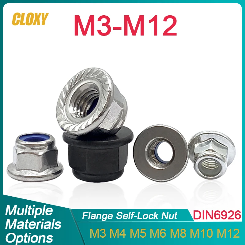 2 ~ 50 шт. DIN6926 нержавеющая сталь/углеродистая сталь/нейлоновые фланцевые стопорные гайки