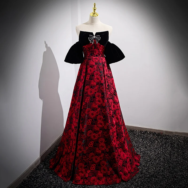 Женское вечернее платье, Бордовое платье без бретелек, расшитое бисером, со шнуровкой, трапециевидной формы, длиной в Пол, модель B2302