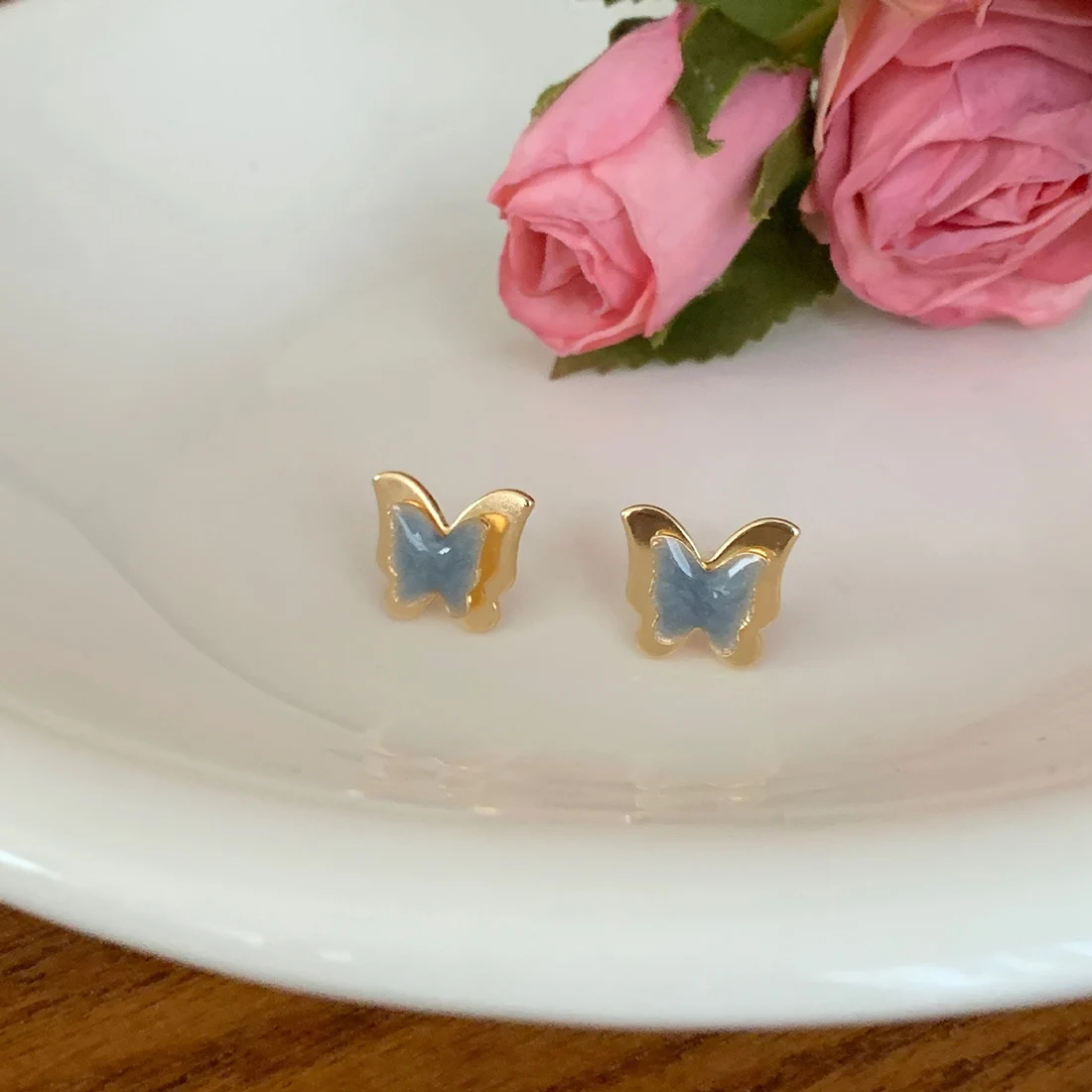 

1 Pair Cute Double Butterfly Ear Studs Cartilage Alloy Gold Color Women Earrings Mini Tragus Korean Fashion Piercing Jewelry